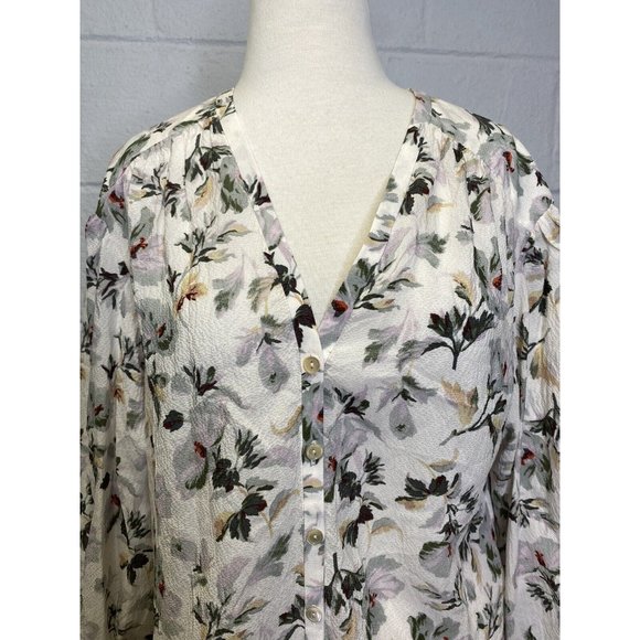 Rebecca Taylor Sofia Silk Top 8 Blouse Floral Boho Ivory Silk Blend Green Purple - Picture 2 of 10